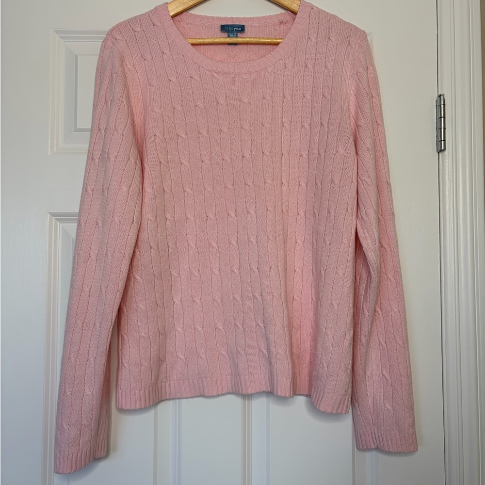 Tres You Soft Pink Crew Neck Long Sleeve Cable Knit Sweater Size XL